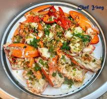 Steamed Lobster with Spicy Ginger Garlic Sauce