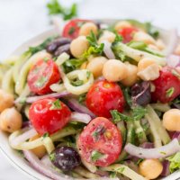 Vegan Cucumber Noodle Greek Salad (with Video) (low calories)