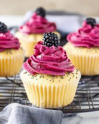 Lemon Poppy Seed Cupcakes with Blackberry Frosting 🍋💜