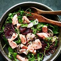 Warm salmon & beetroot salad