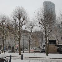First time for me it's snowing in December  in London Canary Wharf
