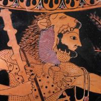 Heracles depicted on a Greek amphora (circa 525-520 BC).