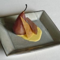 Gualtiero Marchesi: Pear cooked in Red Wine with Custard and Sugar