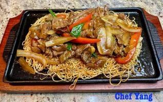 Sizzling Beef Pan Fried Noodles