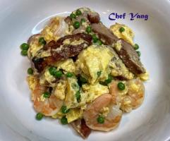 Scrambled Eggs with Char Siu and Shrimp 叉燒蝦球炒蛋