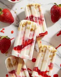 Strawberry Swirl Cheesecake Ice Pops 🍓🍰❄️