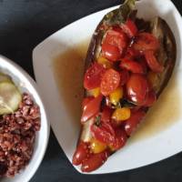 Aubergine and tomatoes in slow cooker 
