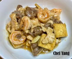 Sautéed Shrimp, Beef and Chicken with Tofu