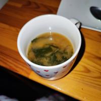Miso soup with green onions and wakawe