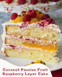 Decadent Coconut Passion Fruit Raspberry Layer Cake
