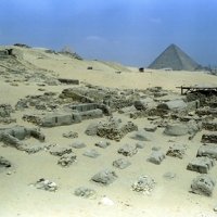 The Cemetery of the Pyramid Builders, with the Great Pyramid in the distance.