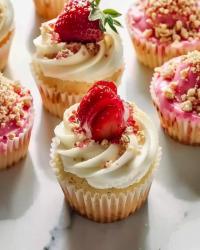 Strawberry Crunch Cupcakes with Strawberry Filling 🍓🧁
