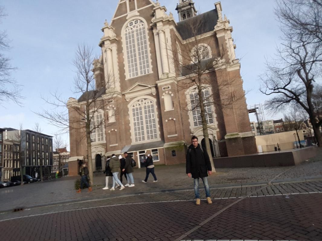 Me in front of the Westerkerk (West church). The slightly rotation in the photo adds a touch of clas