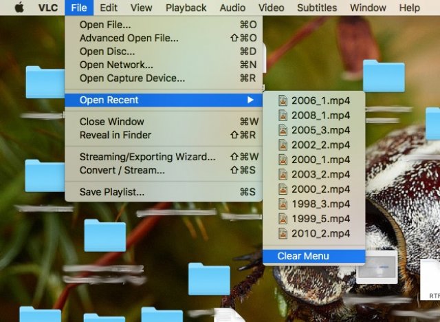 How to clear the VLC player recent view history on Apple macOS