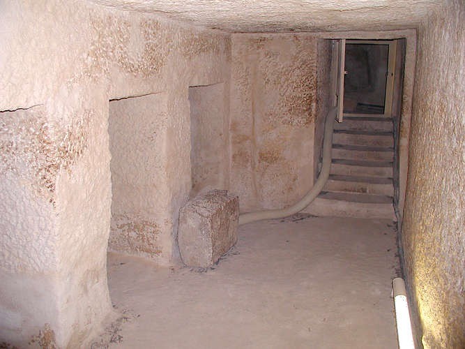 Looking back towards the entrance of the Chamber with five niches. The Burial Chamber is further dow