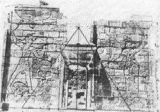 Fig.5 Composition of the façade of the pylon relief of the Lion temple in prportions with the sacred