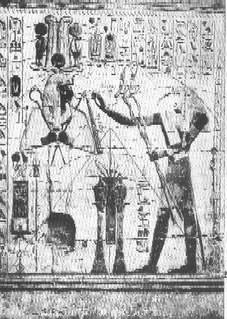 Fig. 3: Relief from the Osiris Chapel in the Abydos temple with representation of Pharaoh Seti I in 