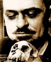 Elwyn Simons and his primate skull.