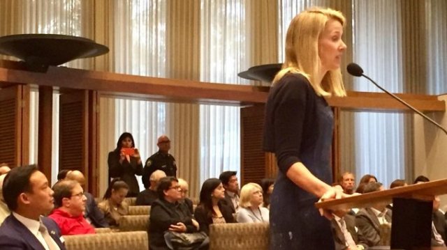 Marissa Mayer speaks to the Palo Alto city leaders