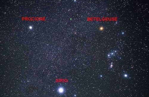 The winter triangle asterism is made by three stars: Betelgeuse, Sirius and Procyon.