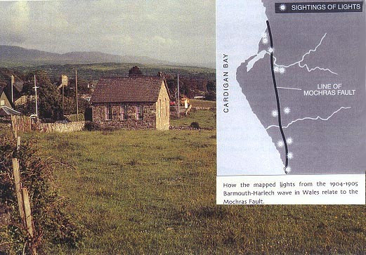 On two occasions on March 25, 1905, balls of deep red light were seen to emerge from this field next