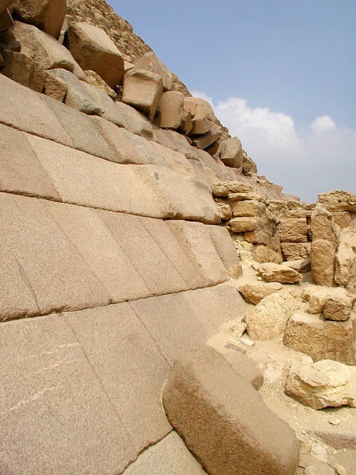 Casing stones on the East face of Menkaure's Pyramid showing an area of finished stones.