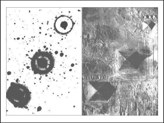 Fig. 2 - The analogy between the image of Orion's Belt and a zenith view of the pyramids of Giza