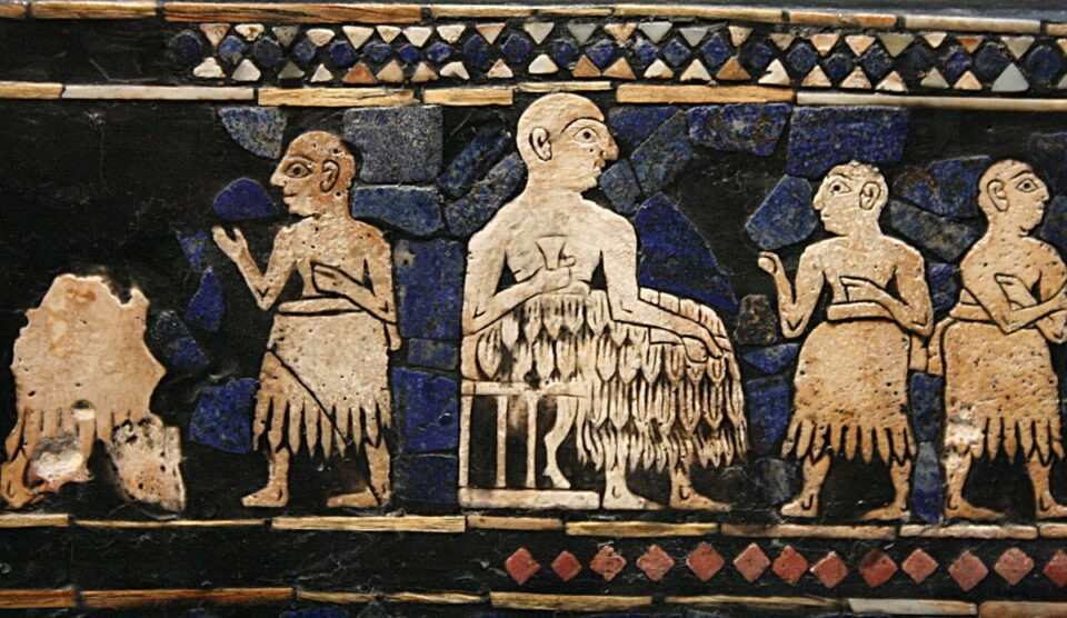 Detail of the Standard of Ur (c. 2600 BC), a masterpiece of Sumerian art.