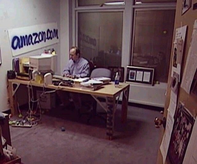 Jeff Bezos at his desk in 1999.