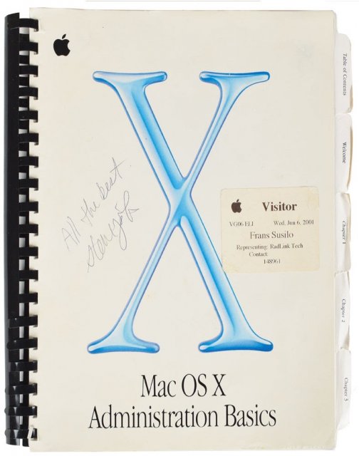 Mac OS X technical manual signed by Steve Jobs