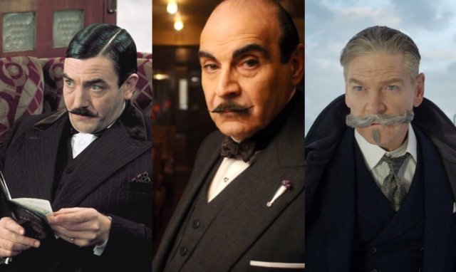 Most famous Hercule Poirot actors. From left to right: Albert Finney (1974), David Suchet (2001) and