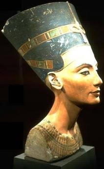 The famous painted limestone bust of queen Nefertiti, at the Staatliche Museen zu Berlin (germany)