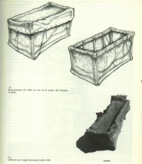 Fig. 4: (up) Reconstruction of the leather chest from tomb 186 (Drawings D. Berti) Fig.5 (below) Lea