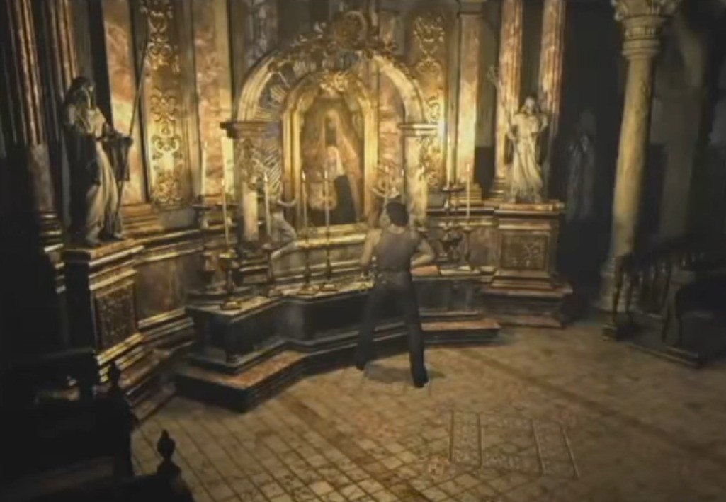 Resident Evil 0 (GameCube): Billy inside the church.