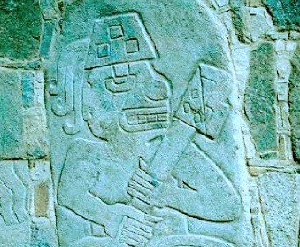 Maya bas-relief with deities with two left hands.