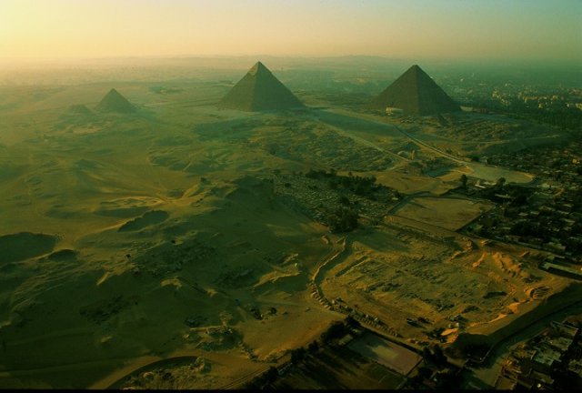Aerial view of the Giza Plateau. (Photo: Kenneth Garrett).