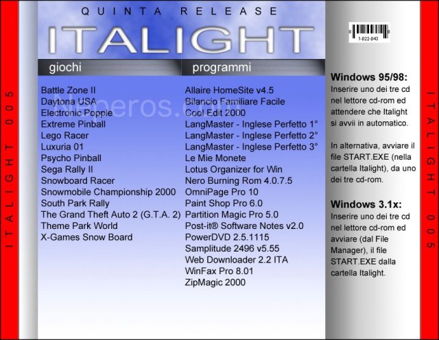 Italight quinta release back cover.