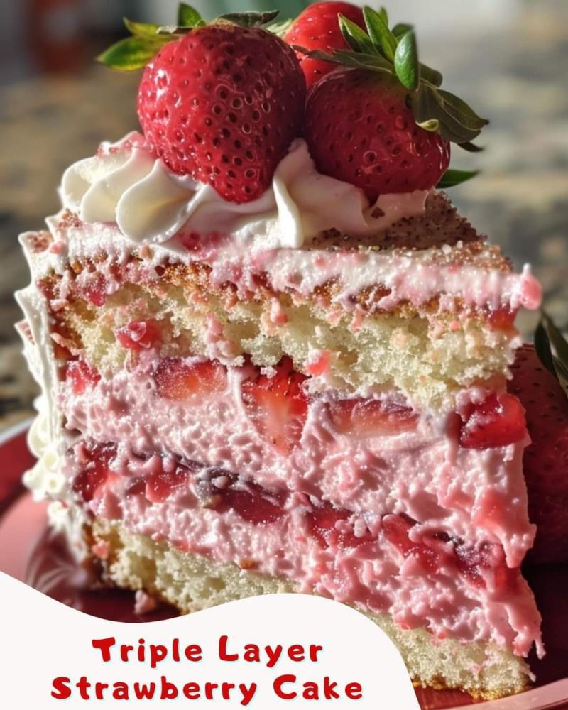Exquisite Triple Layer Strawberry Cake 🎂🍓