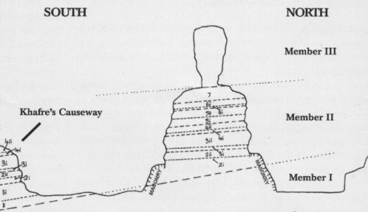 Fig. 6: A geological section through the Sphinx and Sphinx enclosure, showing the three limestone me