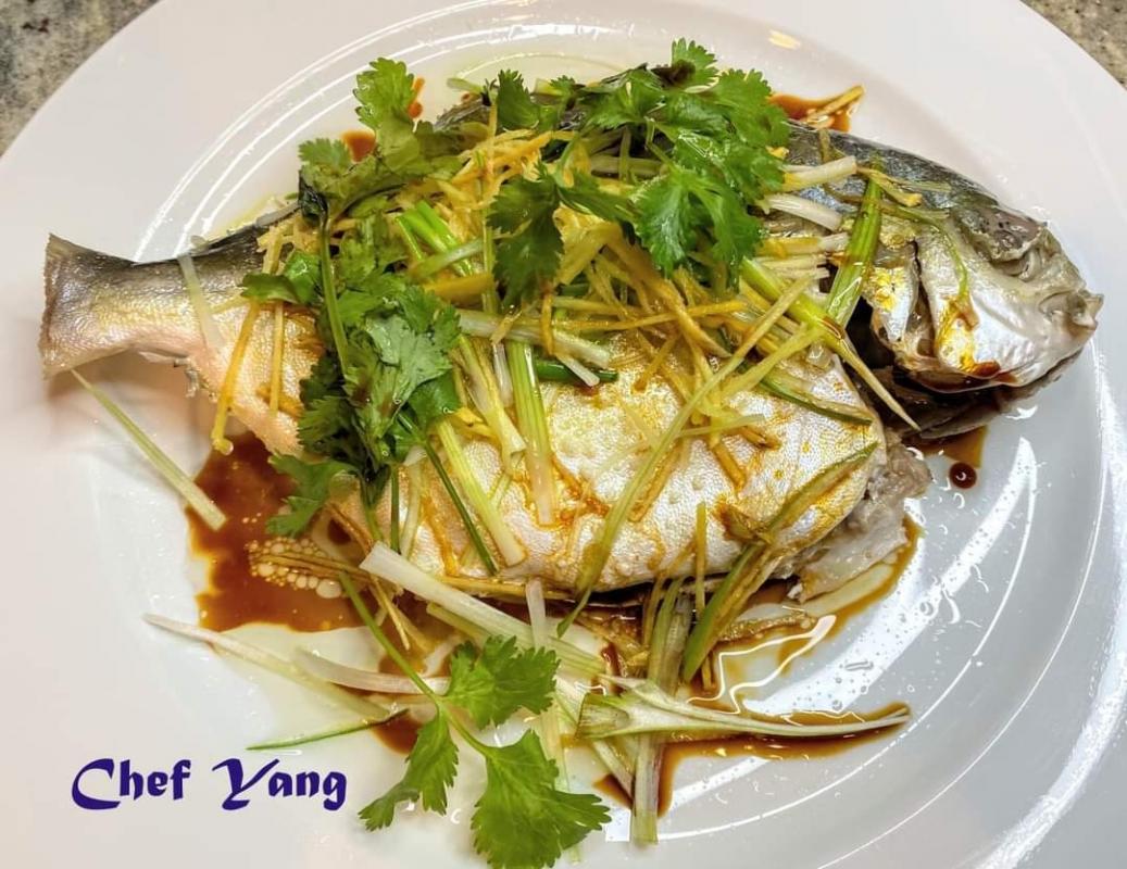 Steamed Golden Pomfret with Scallions and Ginger 清蒸金鯧魚