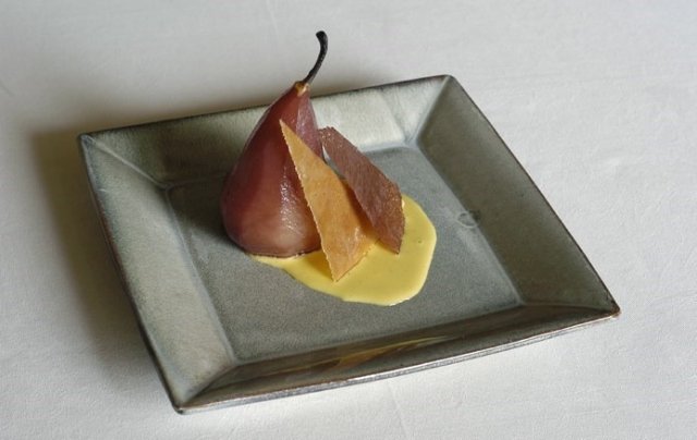 Pear cooked in Red Wine with Custard and Sugar by Gualtiero Marchesi