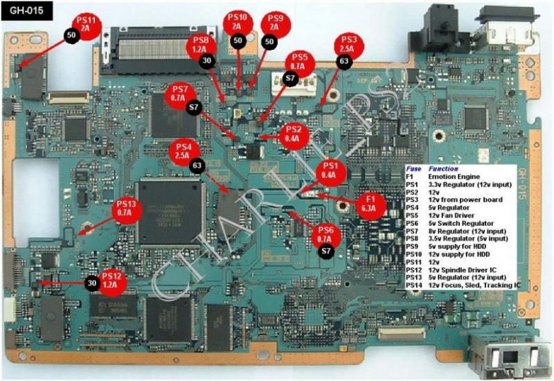 Playstation 2 V4 motherboard surface mounted fuse position