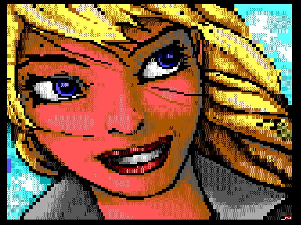  Ansi Blondie, by Reanimator of iCE. This is all made out of colored ASCII characters. Assembly Arch