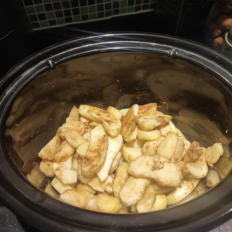 Cook the apple on the slow cooker with spices such as cinnamon, anice, or ground cloves or whatever 