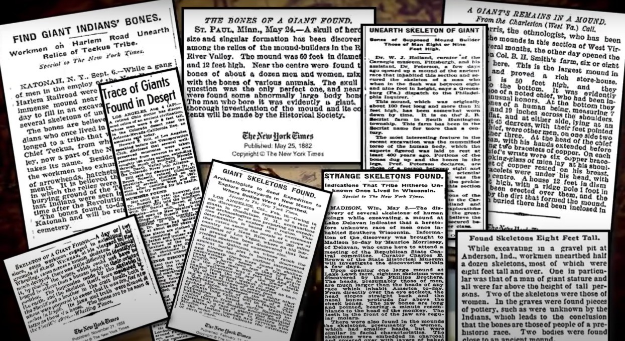 Articles published in various newspapers that speak of giant beings