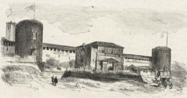 La carrozza raggiunge il Castello Sforzesco (ediz. 1840)