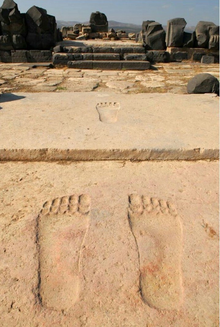 Large footprints etched into the floor of the Ain Dara temple