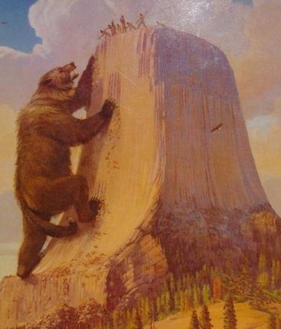 The bear climbing the Devil's Tower