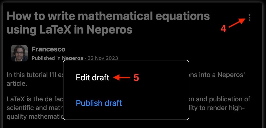 How to write mathematical equations using LaTeX in Neperos