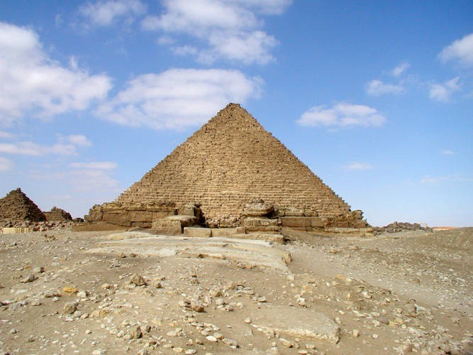 Menkaure's Pyramid viewed from the Causeway leading from the Mortuary Temple of Menkaure's P